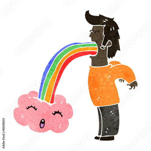 retro cartoon man hallucinating