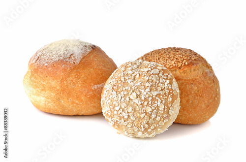 healthy bread, bun on white background