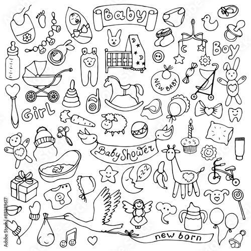 Baby hand drawn doodle set