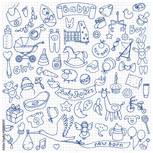 Baby hand drawn doodle set