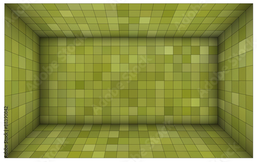empty futuristic room with green walls and subdivision