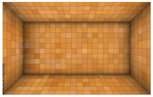 empty futuristic room with orange walls and subdivision