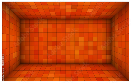 empty futuristic room with red orange walls and subdivision