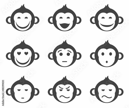Monkeys, smiley, small, icon, monochrome. 