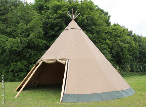 A Large Brown Canvas Wigwam Style Tent Shelter.
