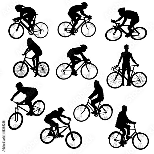 Set of People on Bikes-Silhouettes. Vector Image