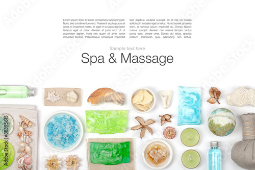 spa and massage elements on white background 