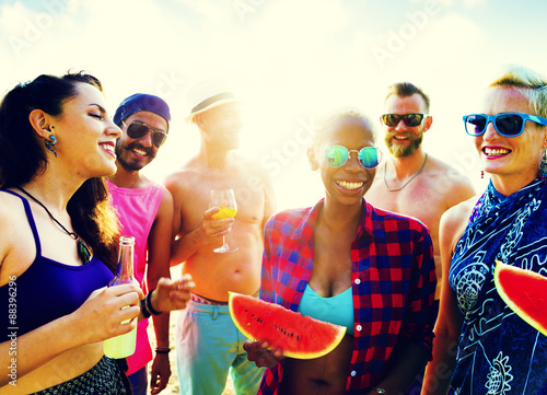 Diverse Group People Beach Party Dancing Concept