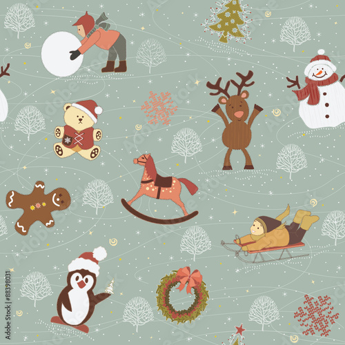penguin, garland, christmas tree like appliques on tissue