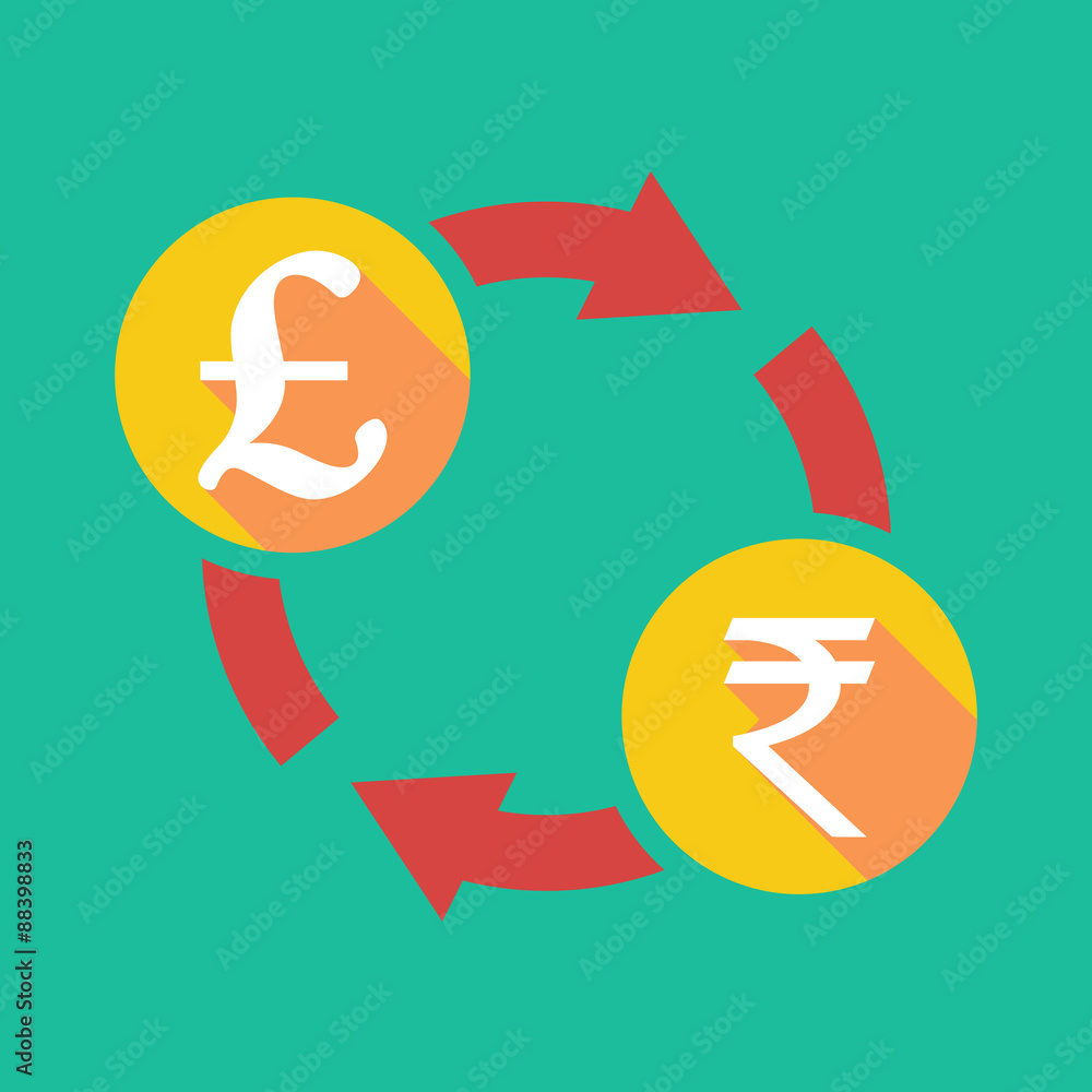 Exchange sign with a pound sign and a rupee sign Exchange sign with a pound sign and a rupee sign