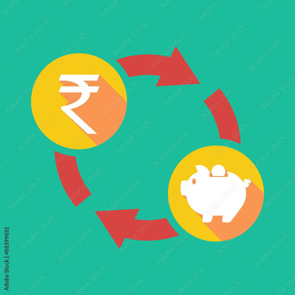Fototapeta premium Exchange sign with a rupee sign and a piggy bank