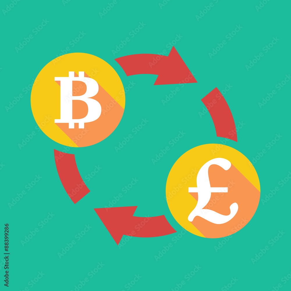 Exchange sign with a bit coin sign and a pound sign Exchange sign with a bit coin sign and a pound sign
