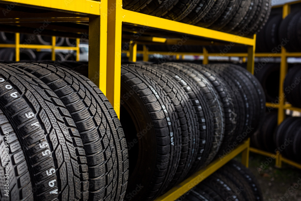 Naklejka premium Tires for sale at a tire store