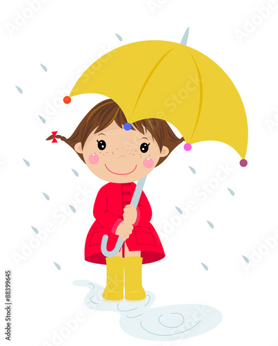 Girl in raining with umbrella