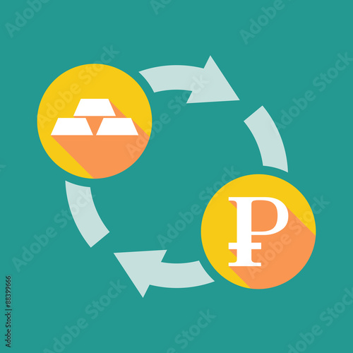 Exchange sign with  gold bars and a ruble sign