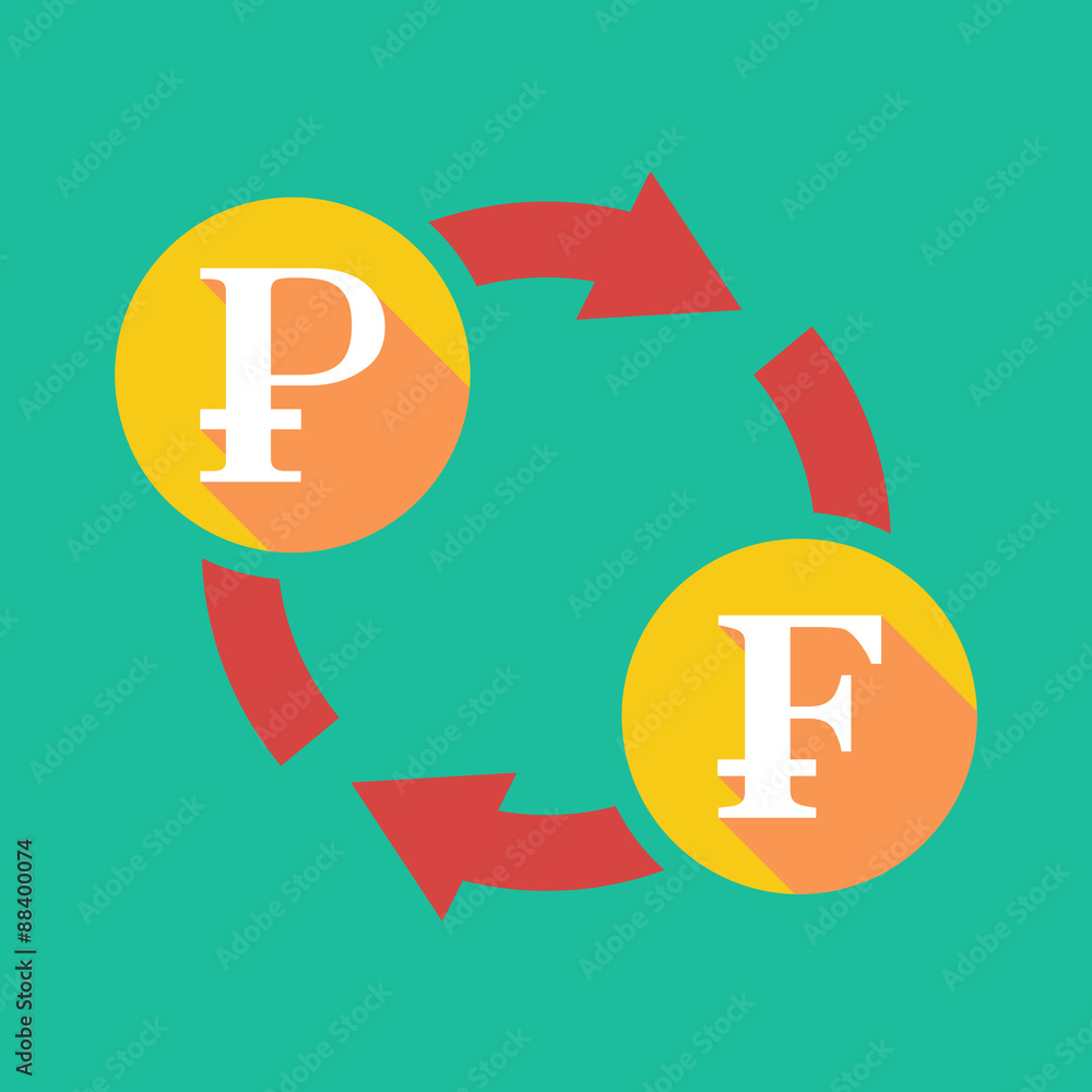Exchange sign with a ruble sign and a swiss franc sign Exchange sign with a ruble sign and a swiss franc sign