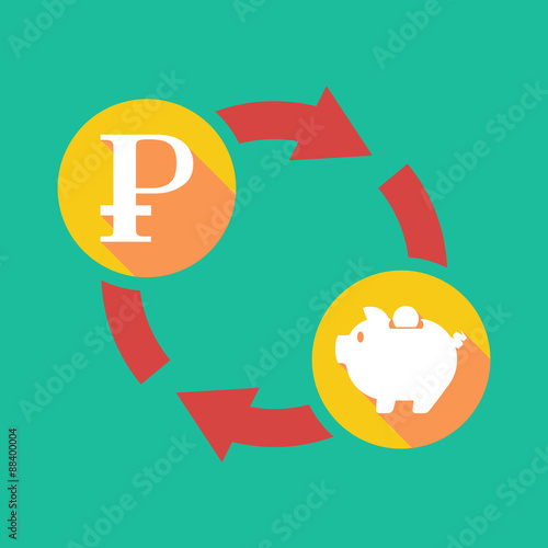 Exchange sign with a ruble sign and a piggy bank