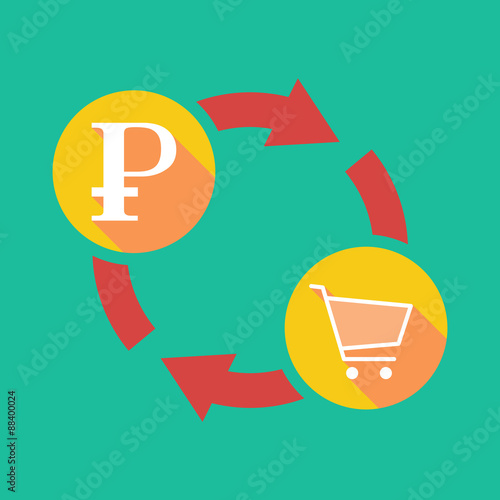 Exchange sign with a ruble sign and a shopping cart