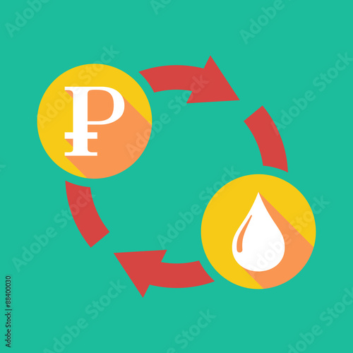 Exchange sign with a ruble sign and a fuel drop