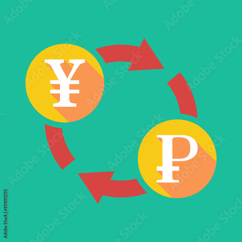 Exchange sign with a yen sign and a ruble sign