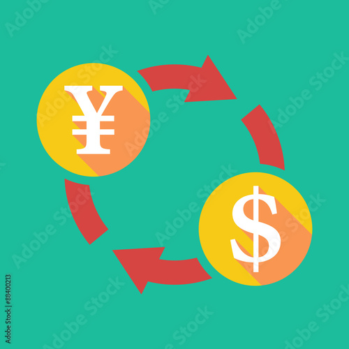 Exchange sign with a yen sign and a dollar sign