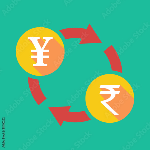 Exchange sign with a yen sign and a rupee sign
