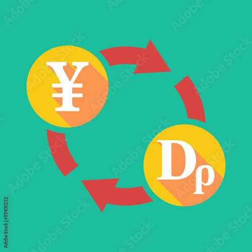 Exchange sign with a yen sign and a drachma sign