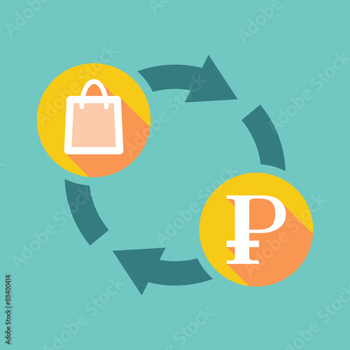 Exchange sign with a shopping bag and a ruble sign