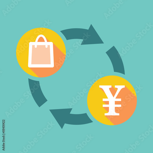 Exchange sign with a shopping bag and a yen sign