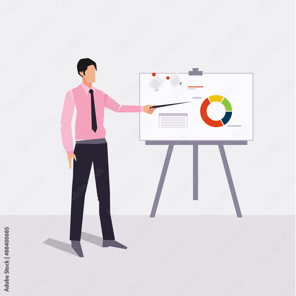 businessman presenting on paperboard and handle money bag businessman presenting on paperboard and handle money bag