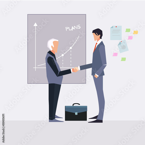 Partnership. Illustration of two cartoon businessmen handshaking