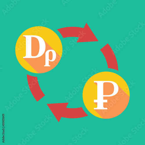 Exchange sign with a drachma sign and a ruble sign