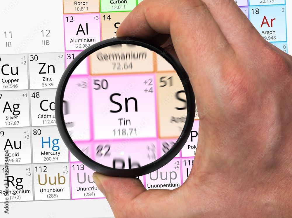 Tin symbol - Sn. Element of the periodic table zoomed with magni Stock  Photo | Adobe Stock