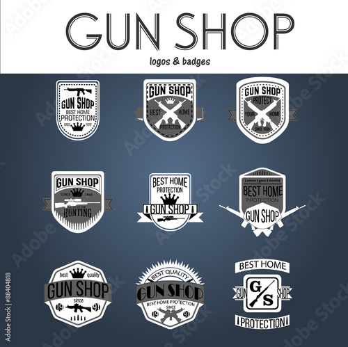Gun shop logotypes and badges vector set