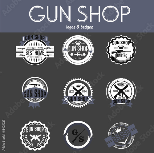 Gun shop logotypes and badges vector set
