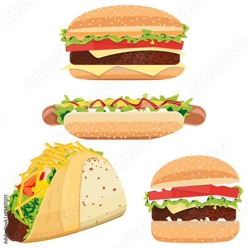 Hot Dog, Hamburgers and Tacos