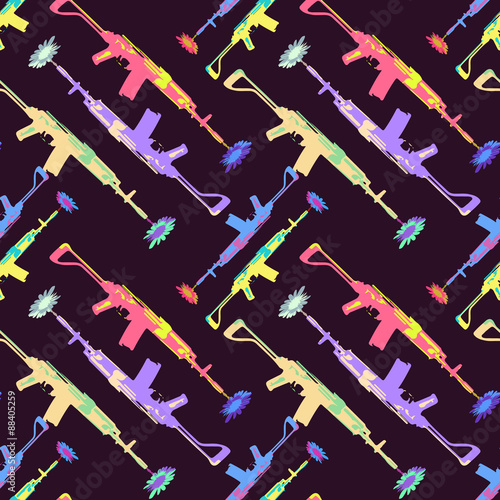 Hand drawn pop art  seamles pattern with colorfull guns