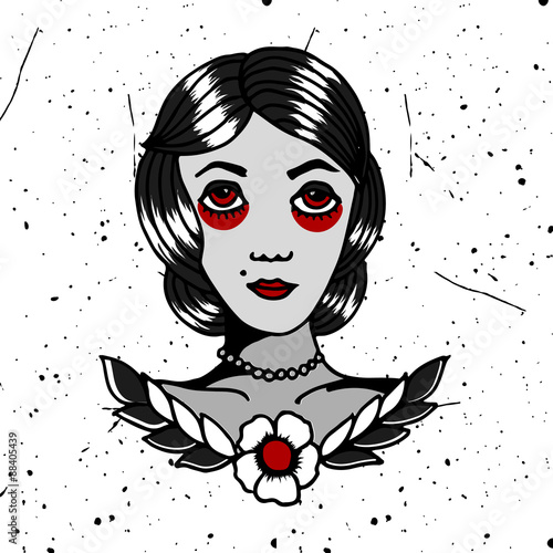 Tattoo t-shirt design with old school girl drawing