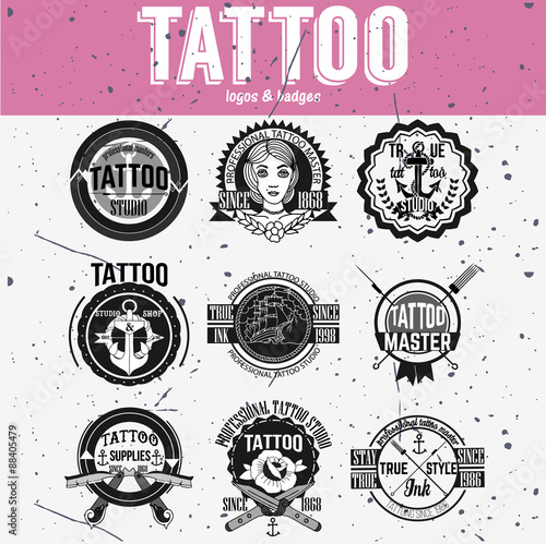 Homemade tattoo logos and badges vector set