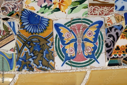 Park Güell, Barcelona, Spanien, Katalonien, Antoni Gaudí, Gaudi, Städtereise, Mosaik