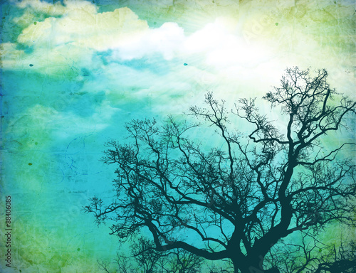 Grunge nature background with tree