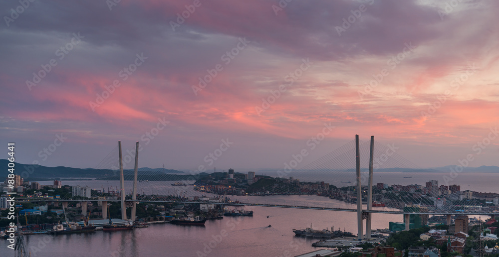 Vladivostok cityscape, sunset.