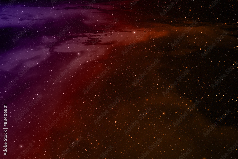 Fototapeta premium Space background with red nebula and stars.
