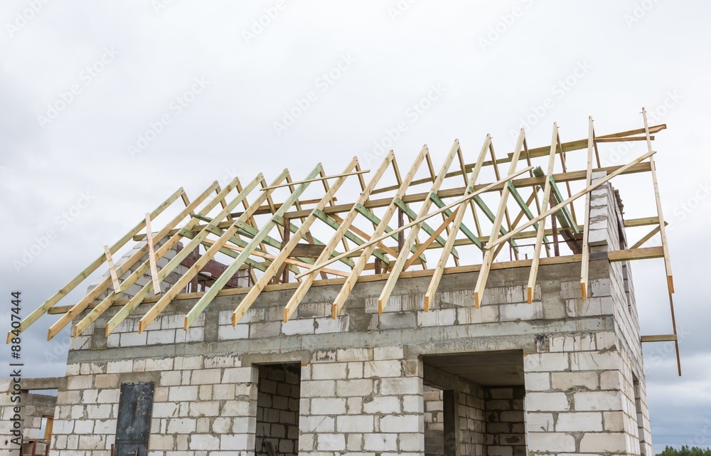 Roof of unfinished house in countryside Roof of unfinished house in countryside