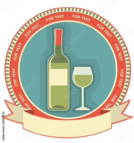 White wine bottle label.Vector symbol background