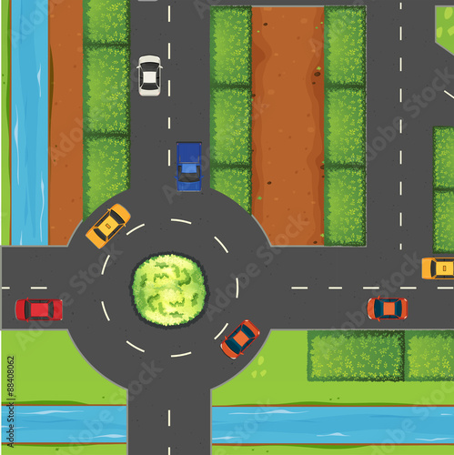 Top view of street and roundabout