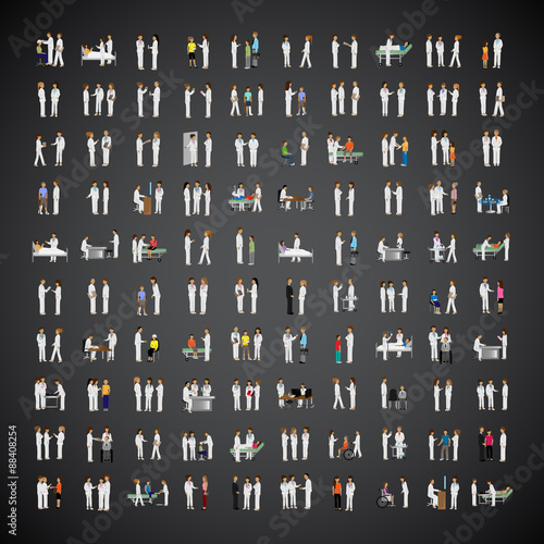 Medical Staff And Patients Different Situations - Isolated On Black Background - Vector Illustration, Graphic Design Editable For Your Design
