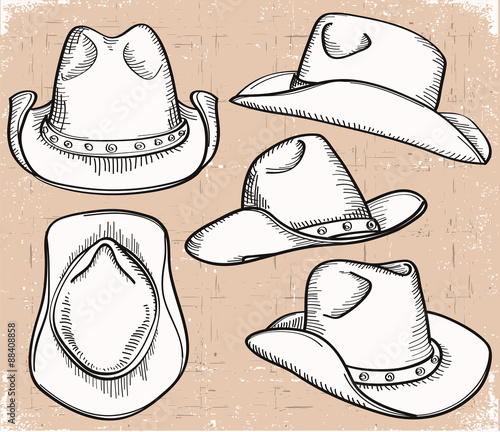 cowboy hat collection isolated on white for design