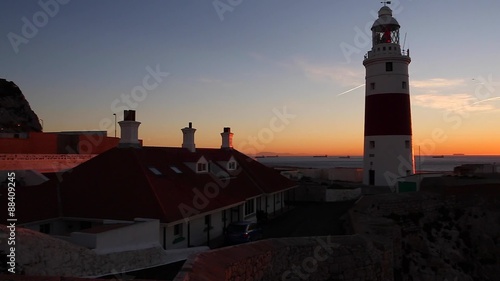 Lighthouse at Sunrise - Europa Point Lighthouse /Trinity Lighthouse at Europa Point, Bay of Gibraltar, Gibraltar.