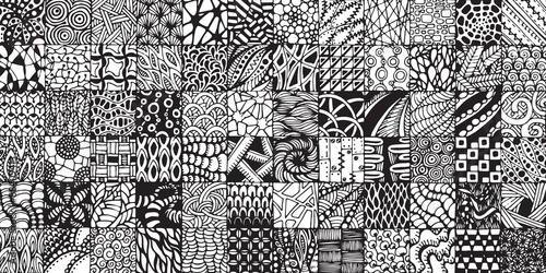 texture with black and white squares painted in the style of zentangl photo